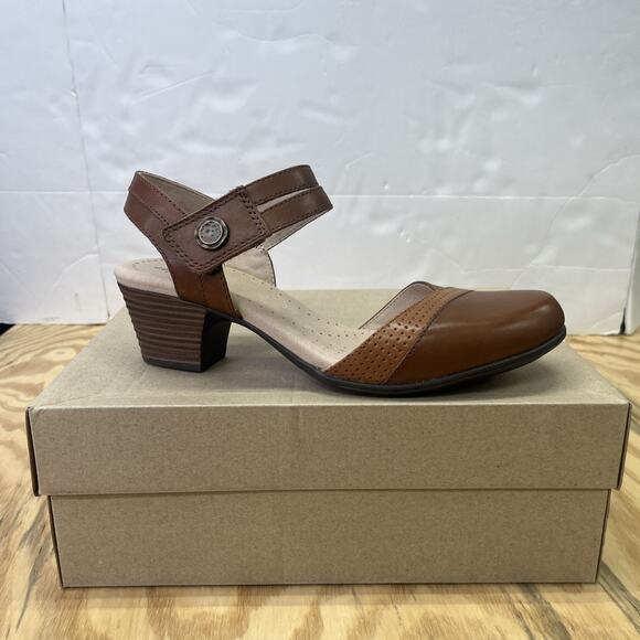 Clarks Valarie Rally Sandals Womens Sz 9.5M Brown Mahogany Block Heels Prairie - Picture 1 of 13